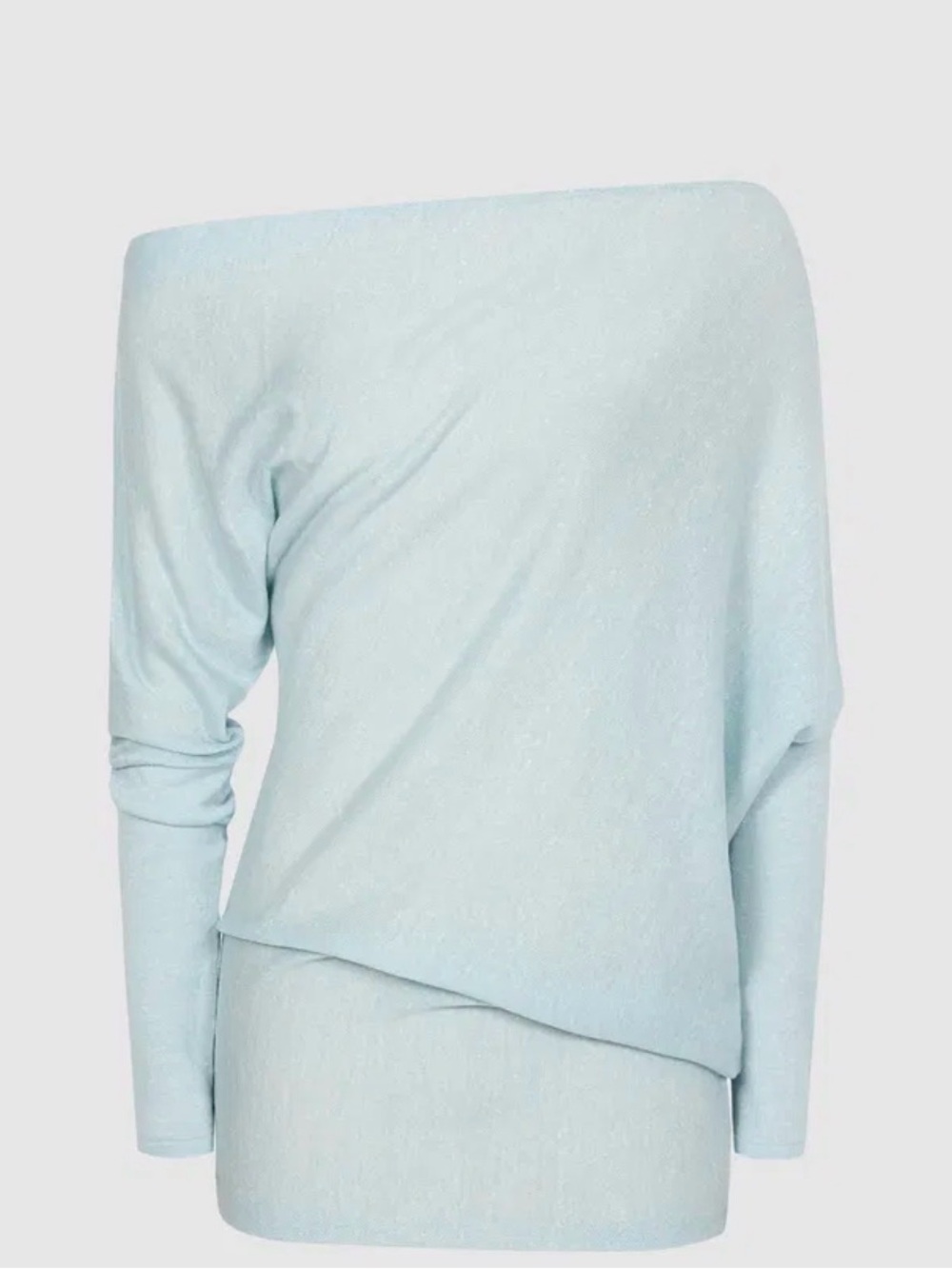 Reiss Pale Blue Knit Top with Draped Neckline